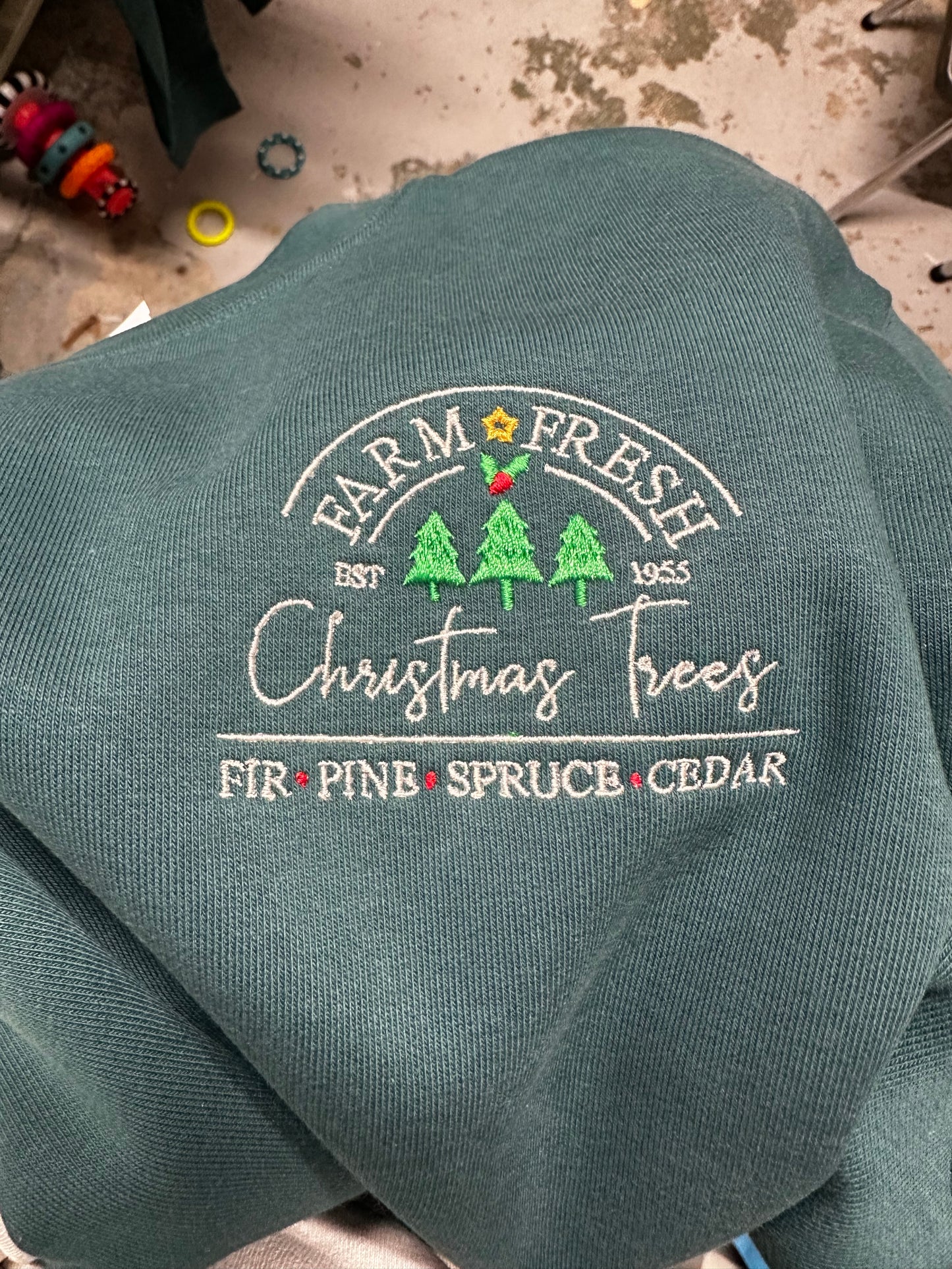 Tree farm embroidered sweater