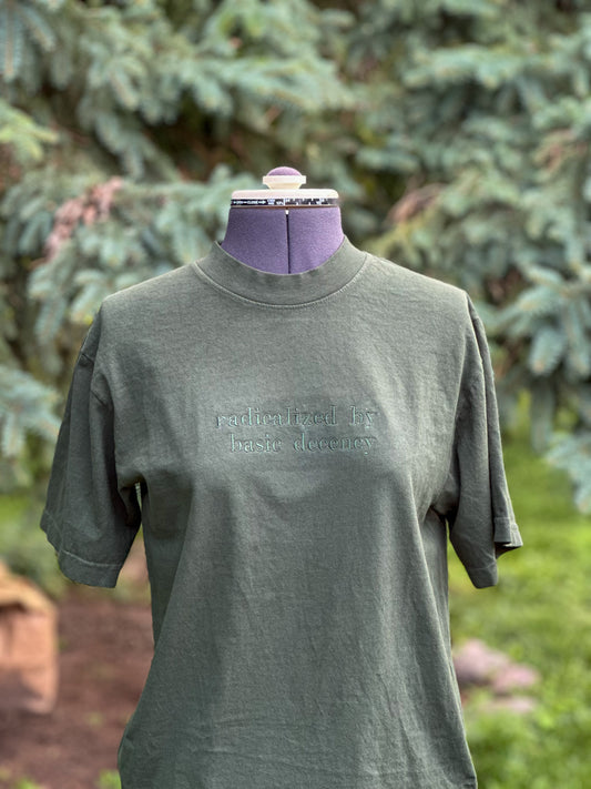 Radicalized By Basic Decency Embroidered Tshirt